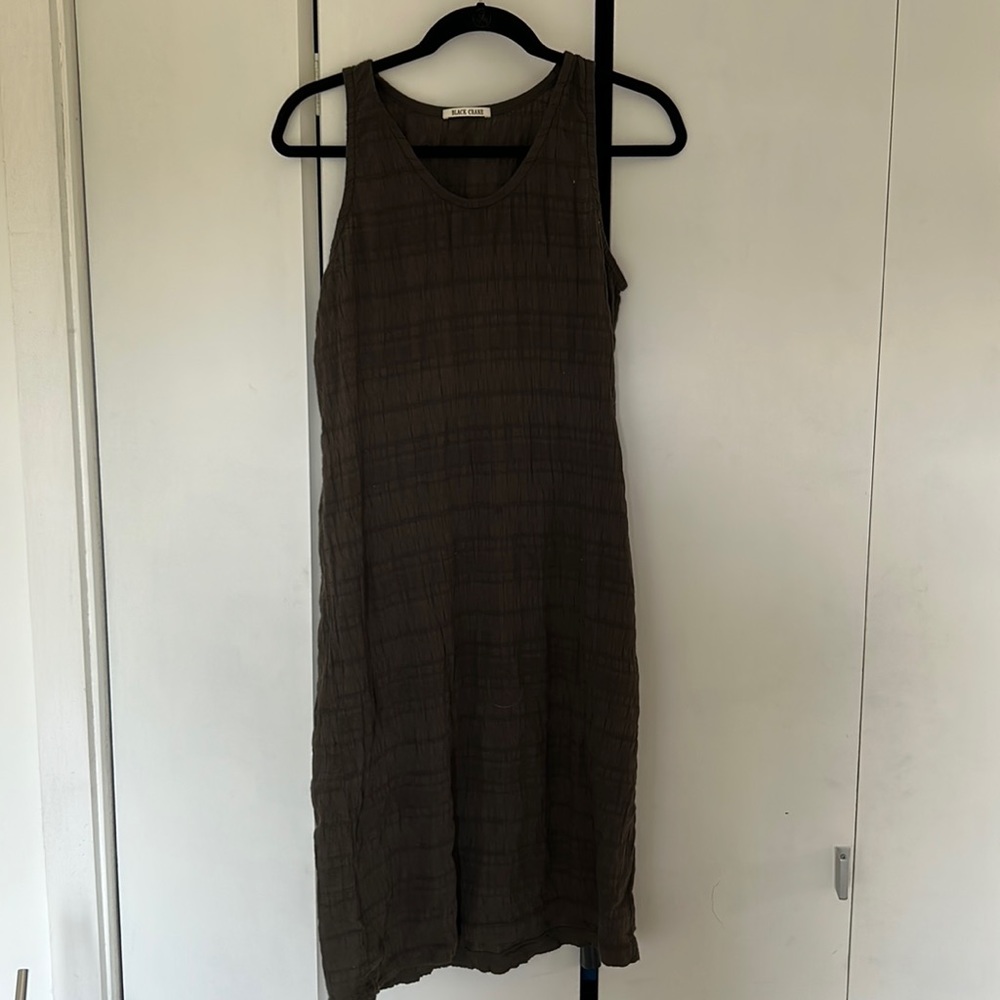 Black crane textured linen slip dress - slate